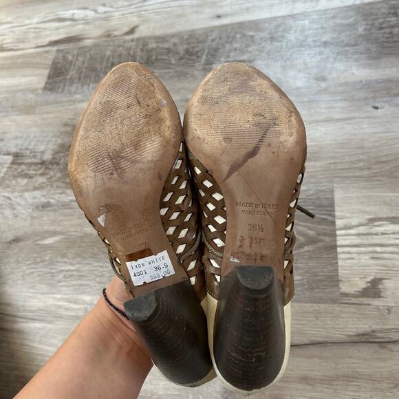 Ixos Italy Leather Heels Brown Cream Cutout Cone Heel Avant Garde 36.5 - Picture 7 of 9